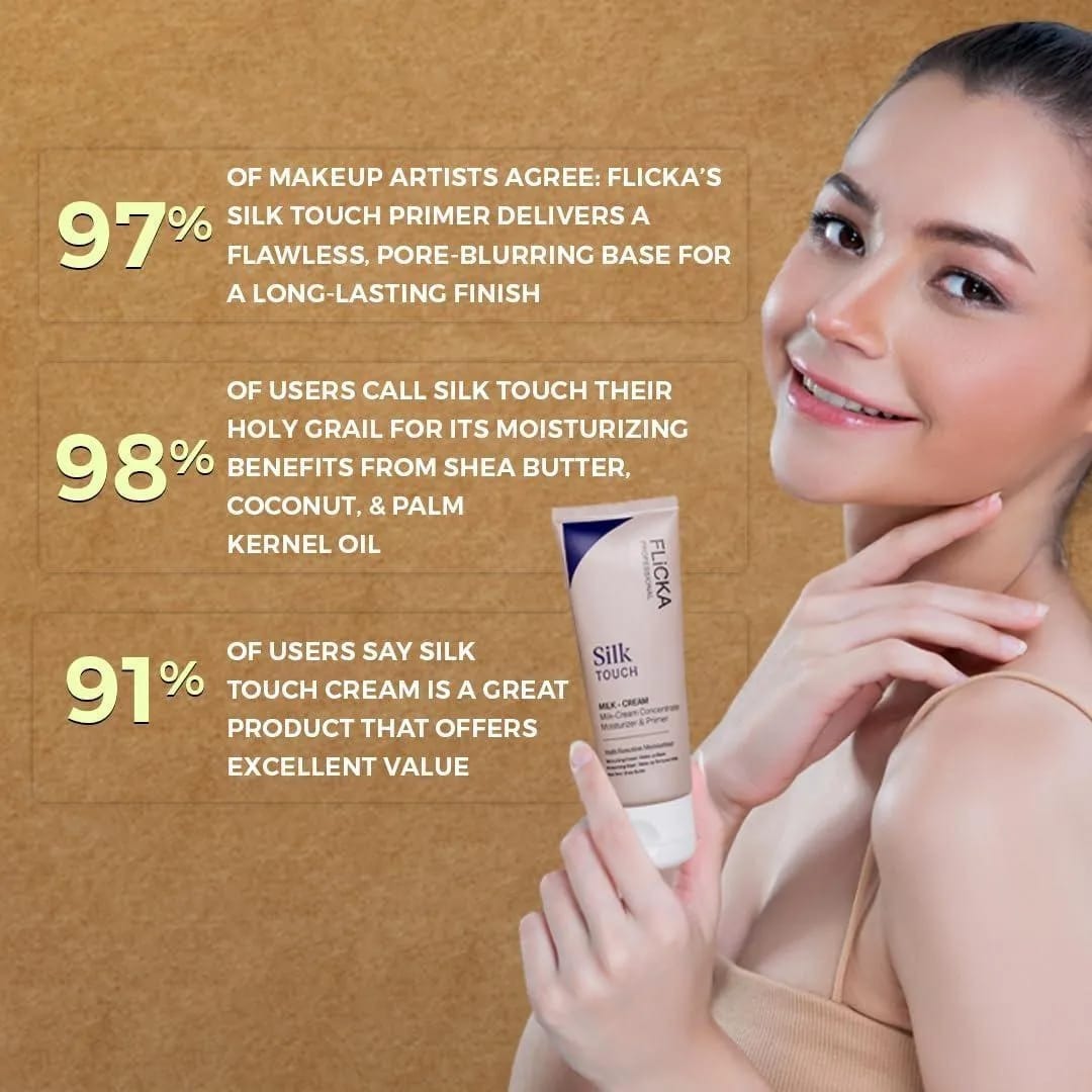 FLiCKA Silk Touch Milk Cream Moisturizer & Primer – 2-in-1 Hydrating Base | Aloe Vera & Shea Butter | Smooth, Long-Lasting Finish FLiCKA Silk Touch Milk Cream Moisturizer & Primer – 2-in-1 Hydrating Base | Aloe Vera & Shea Butter | Smooth, Long-Lasting Finish