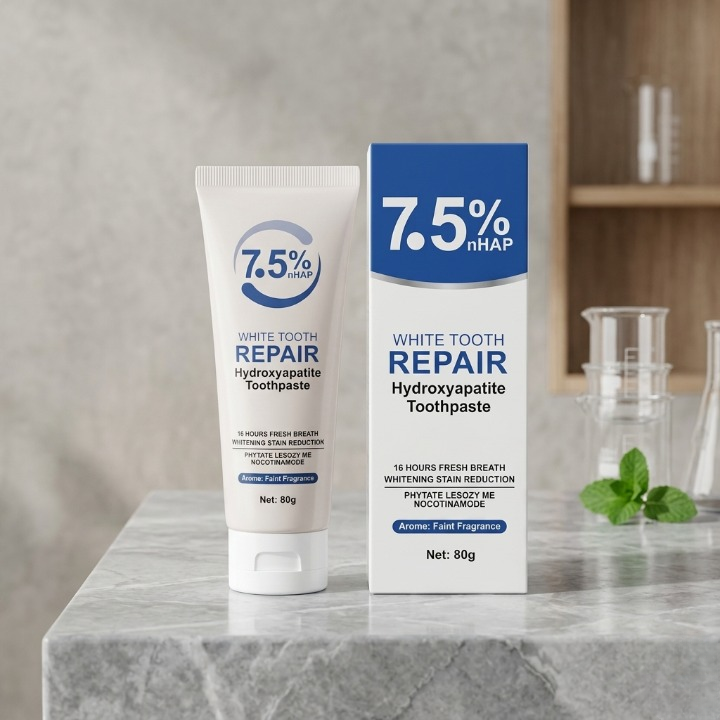 7.5% nHAP White Tooth Repair Toothpaste – Hydroxyapatite Enamel Strengthening & Whitening Formula (80g) 7.5% nHAP White Tooth Repair Toothpaste – Hydroxyapatite Enamel Strengthening & Whitening Formula (80g)