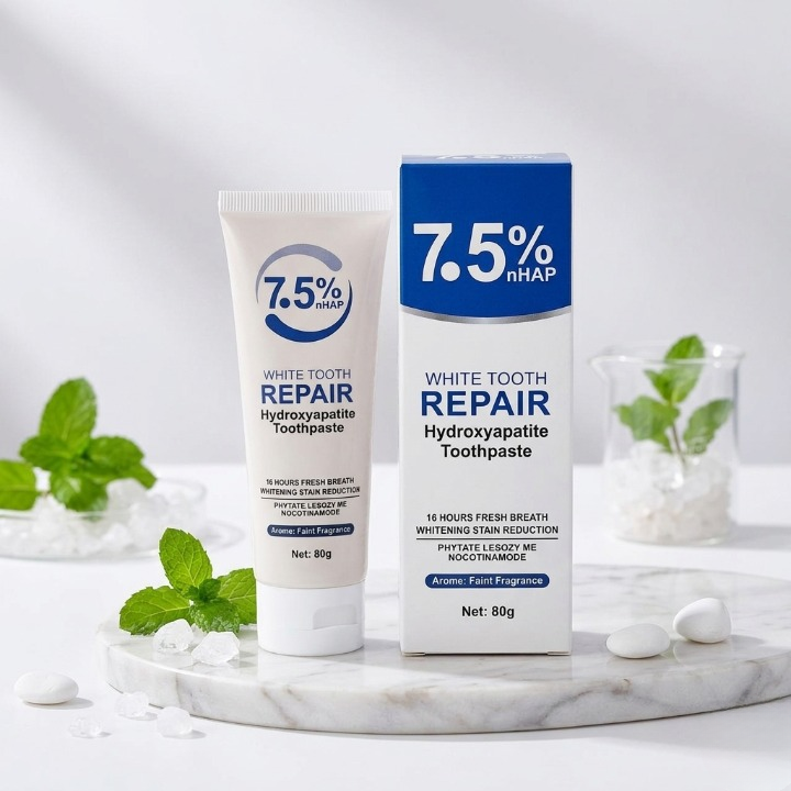 7.5% nHAP White Tooth Repair Toothpaste – Hydroxyapatite Enamel Strengthening & Whitening Formula (80g) 7.5% nHAP White Tooth Repair Toothpaste – Hydroxyapatite Enamel Strengthening & Whitening Formula (80g)