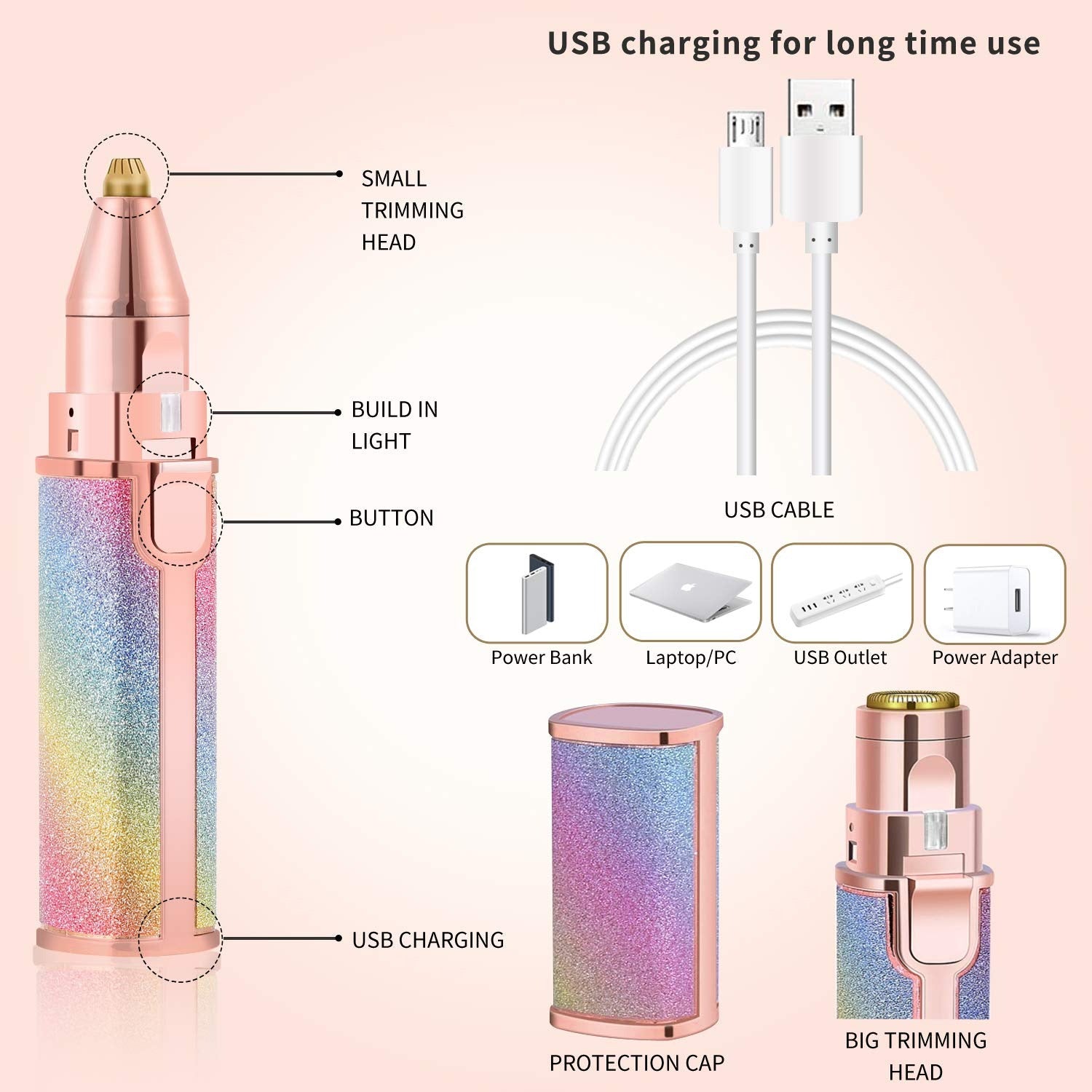 Flawless 2 In 1 Eyebrow Trimmer Multi Attractive Color With USB Charging Cable And Cleaning Brush Flawless 2 In 1 Eyebrow Trimmer Multi Attractive Color With USB Charging Cable And Cleaning Brush