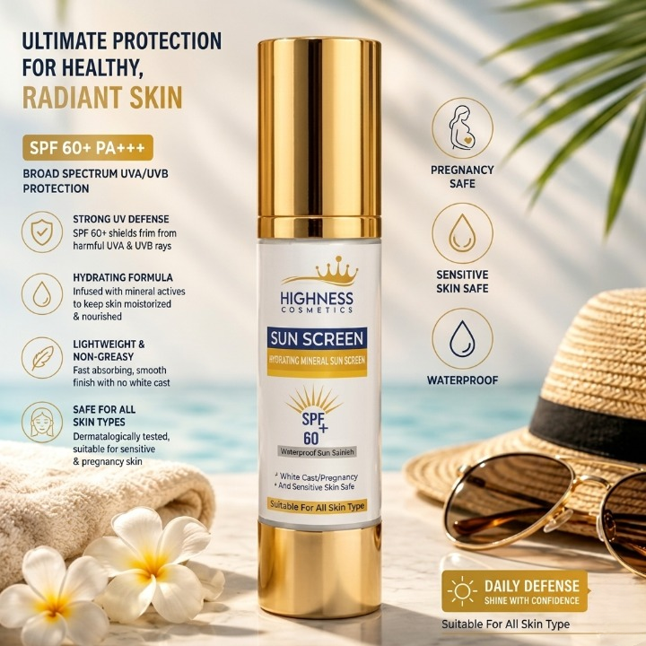 Highness Cosmetics Hydrating Mineral Sunscreen SPF 60 Plus PA Triple Premium Royal Shield Formulaested Formula 100ml Highness Cosmetics Hydrating Mineral Sunscreen SPF 60 Plus PA Triple Premium Royal Shield Formulaested Formula 100ml