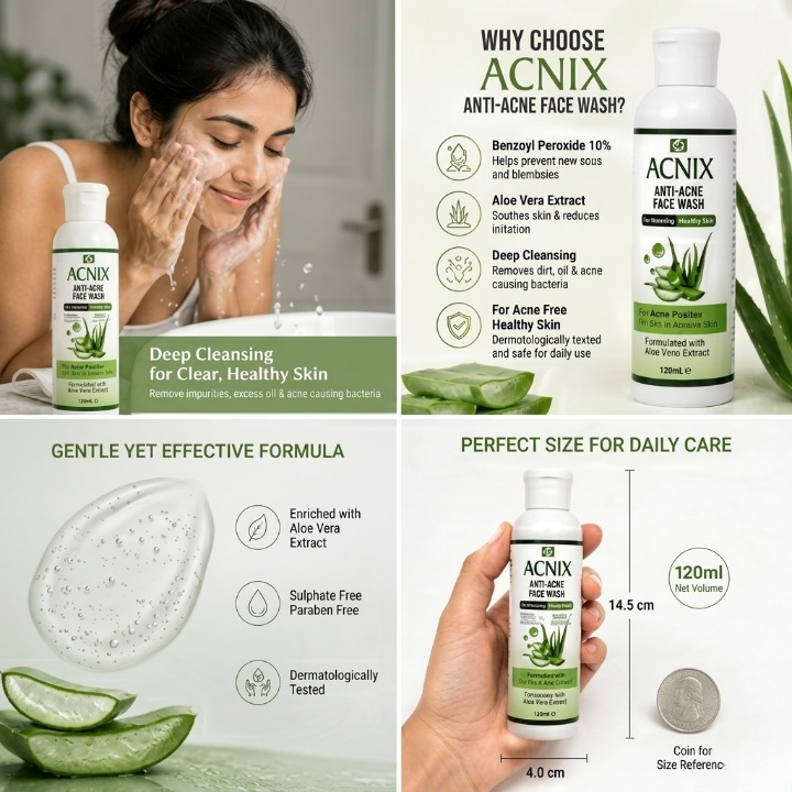 ACNIX Anti Acne Face Wash Deep Cleansing Formula With Benzoyl Peroxide And Aloe Vera 120 ml ACNIX Anti Acne Face Wash Deep Cleansing Formula With Benzoyl Peroxide And Aloe Vera 120 ml