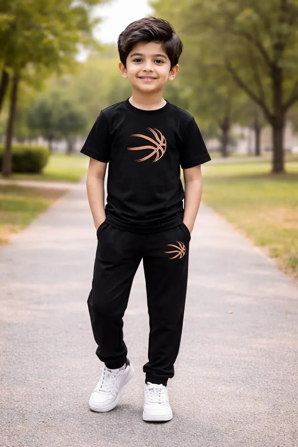 Kids Printed Black Track Suit Set 1-12Yrs Polyester Kids Printed Black Track Suit Set 1-12Yrs Polyester