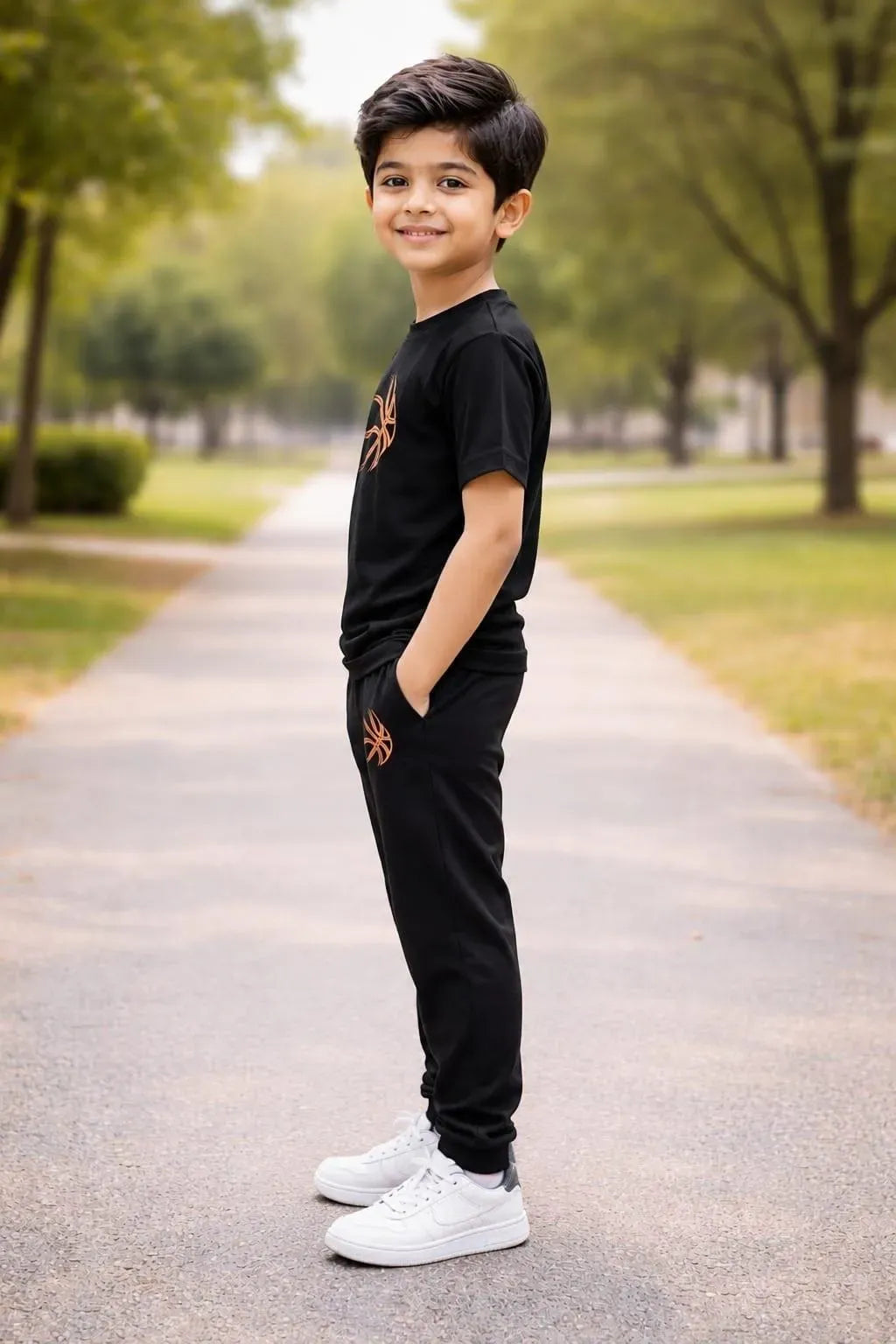 Kids Printed Black Track Suit Set 1-12Yrs Polyester Kids Printed Black Track Suit Set 1-12Yrs Polyester