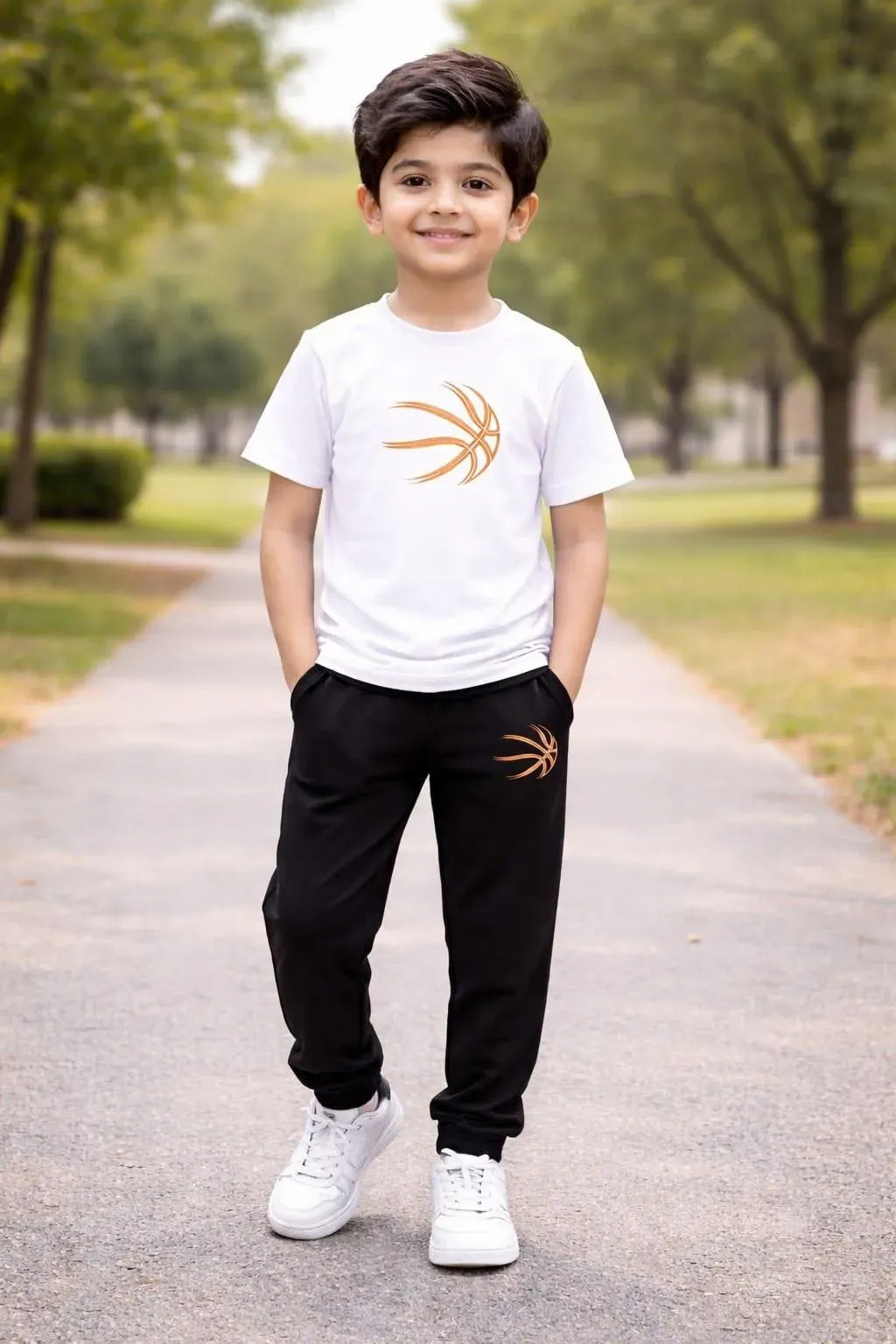 Kids Printed Tracksuit Set White Black Cotton Stretchable Kids Printed Tracksuit Set White Black Cotton Stretchable