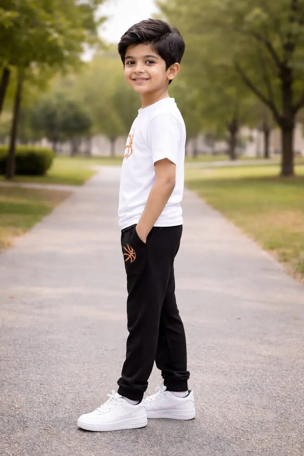 Kids Printed Tracksuit Set White Black Cotton Stretchable Kids Printed Tracksuit Set White Black Cotton Stretchable