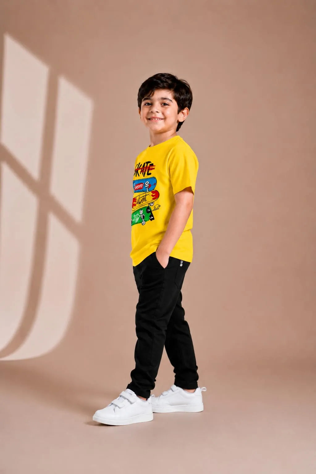 Kids Skate Graphic Track Suit Yellow Black 2Pcs Kids Skate Graphic Track Suit Yellow Black 2Pcs