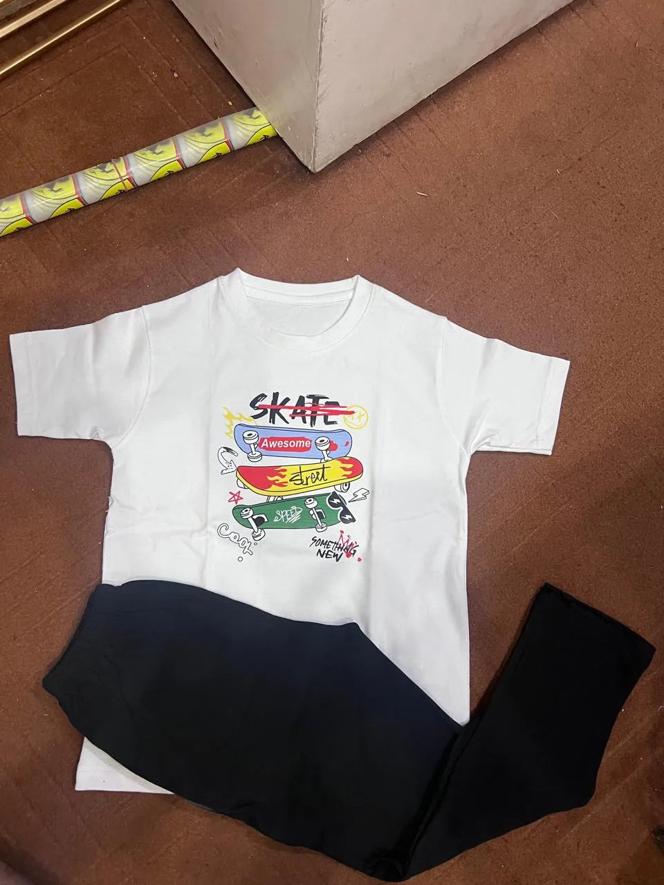 Kids Graphic Track Suit White Black Summer Wear Kids Graphic Track Suit White Black Summer Wear
