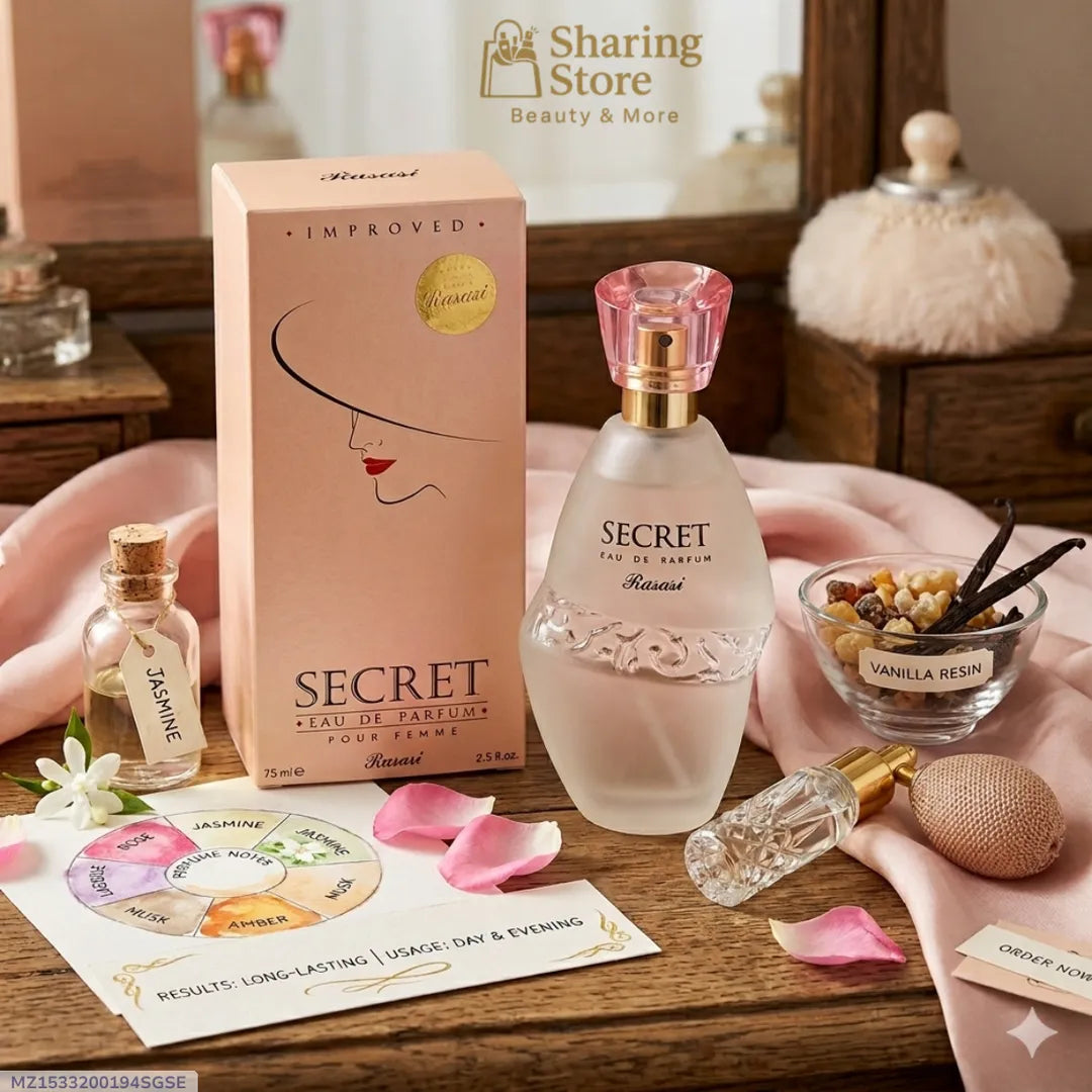 Rasasi Secret Eau de Parfum for Women – Long-Lasting Floral Fragrance, 75ml Rasasi Secret Eau de Parfum for Women – Long-Lasting Floral Fragrance, 75ml