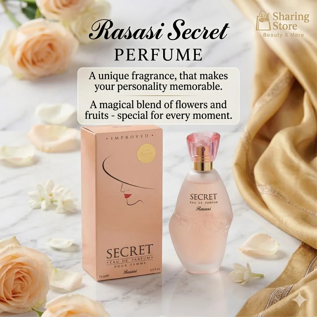 Rasasi Secret Eau de Parfum for Women – Long-Lasting Floral Fragrance, 75ml Rasasi Secret Eau de Parfum for Women – Long-Lasting Floral Fragrance, 75ml