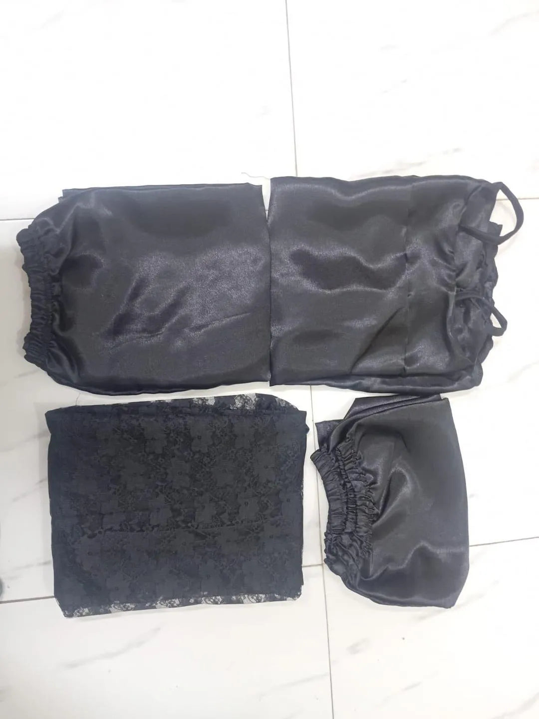Black Lace Nighty Set 4 Pcs Luxurious Silk Black Lace Nighty Set 4 Pcs Luxurious Silk