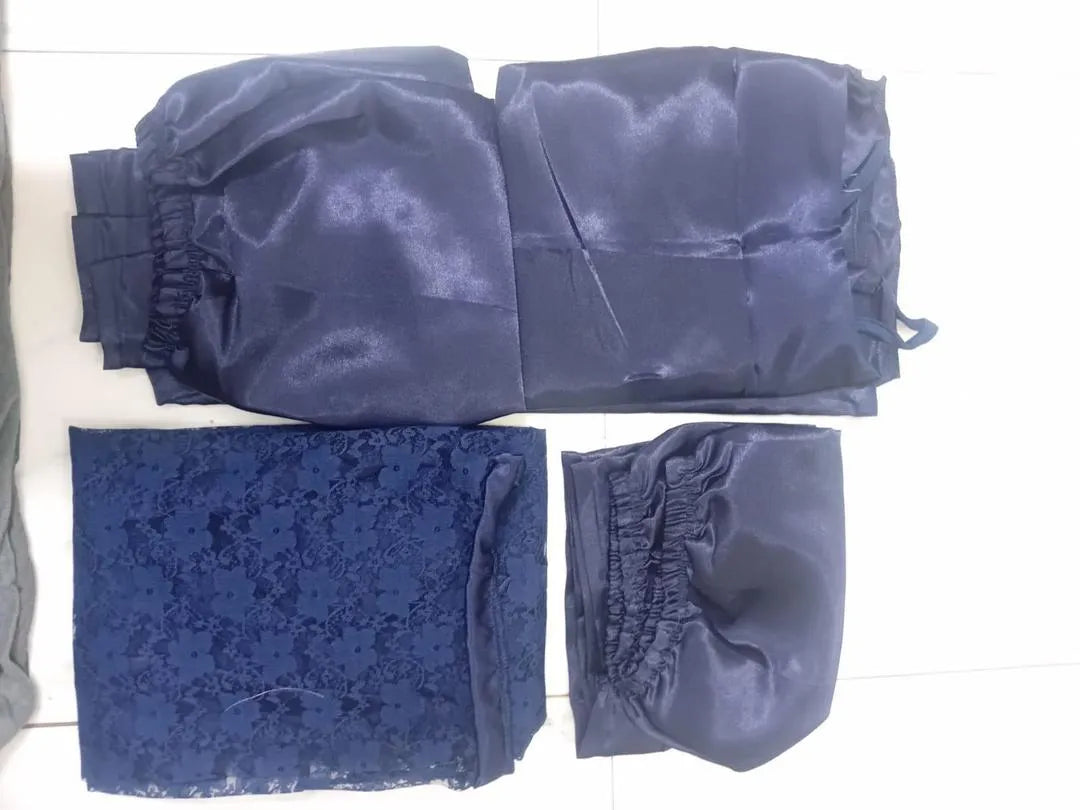 Blue Lace Nighty Set 4 Pcs Silk Satin Blue Lace Nighty Set 4 Pcs Silk Satin