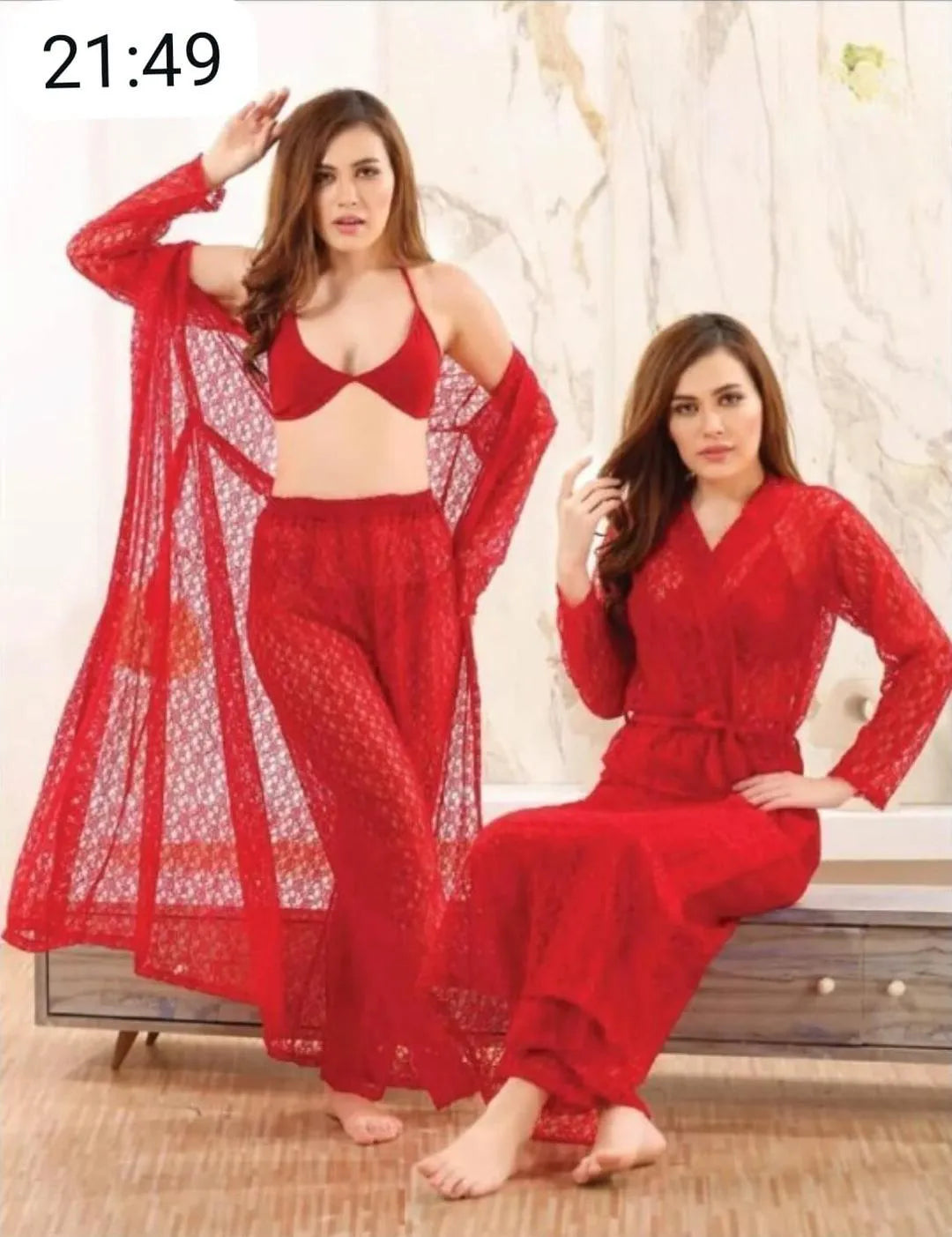 Red 4-Piece Nightwear Set for Women Red 4-Piece Nightwear Set for Women