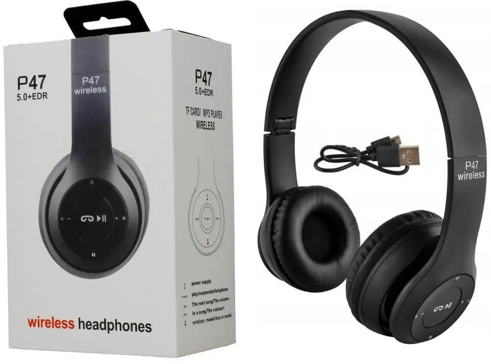 P47 Wireless Headphones Black Fast Charge Battery P47 Wireless Headphones Black Fast Charge Battery