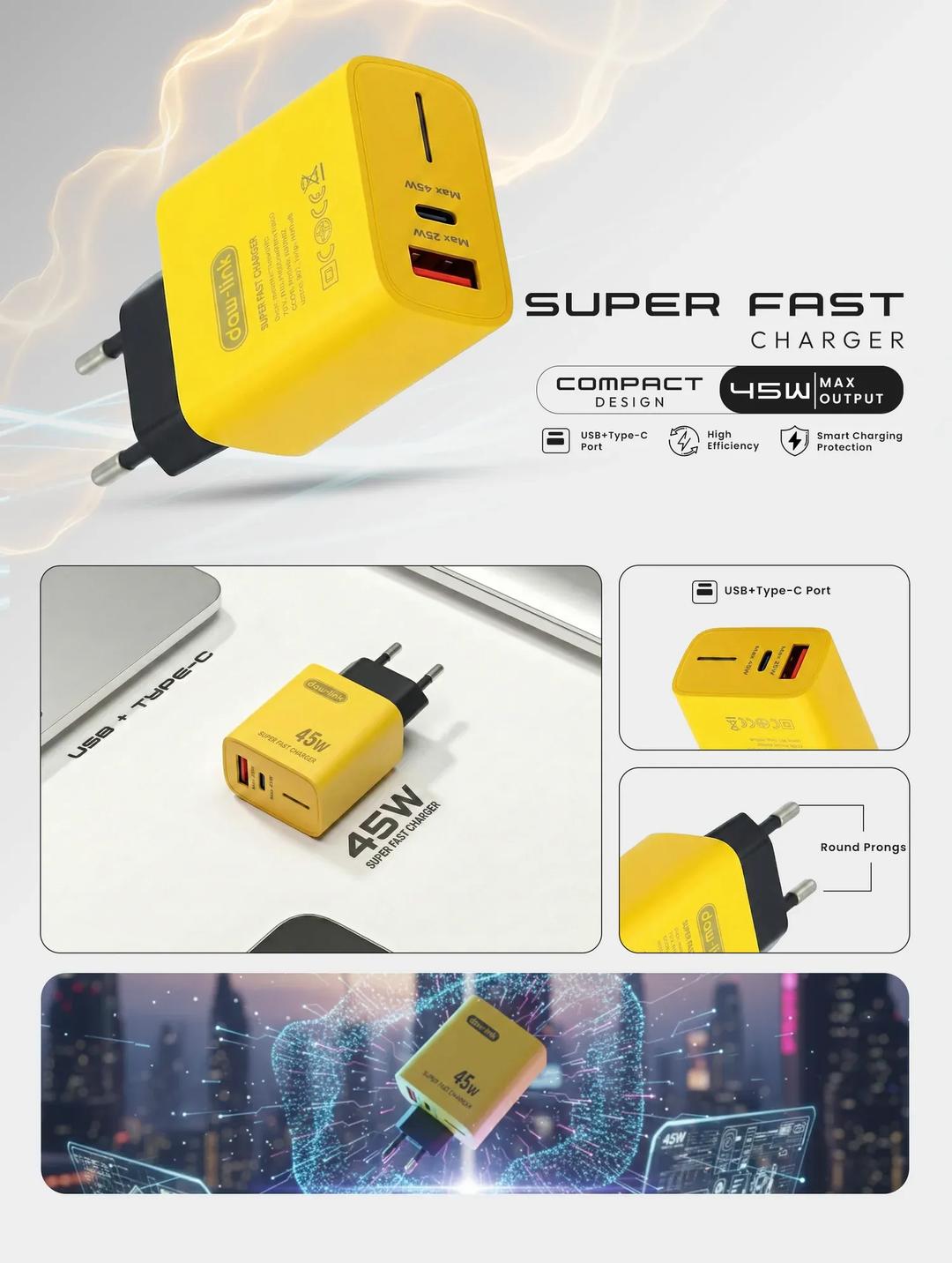 USB-C Fast Charging Adapter Yellow 3A USB-C Fast Charging Adapter Yellow 3A
