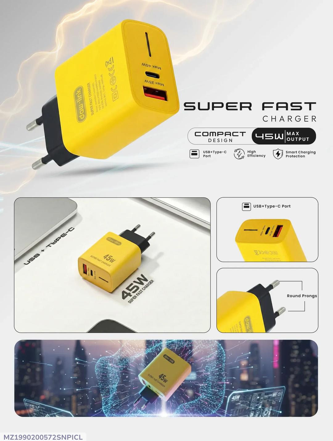 USB-C Fast Charging Adapter Yellow 3A USB-C Fast Charging Adapter Yellow 3A