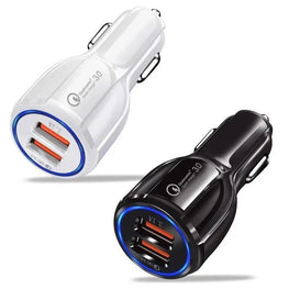 Car USB Charger 3.0 Dual Port White Black