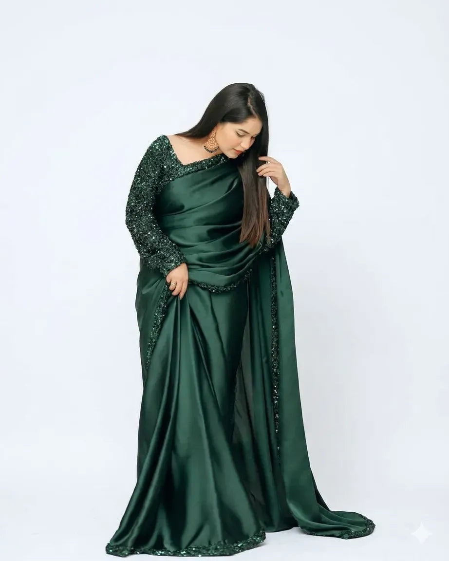 Shamoze Silk Saree with Sequence Border & Sleeves Shamoze Silk Saree with Sequence Border & Sleeves