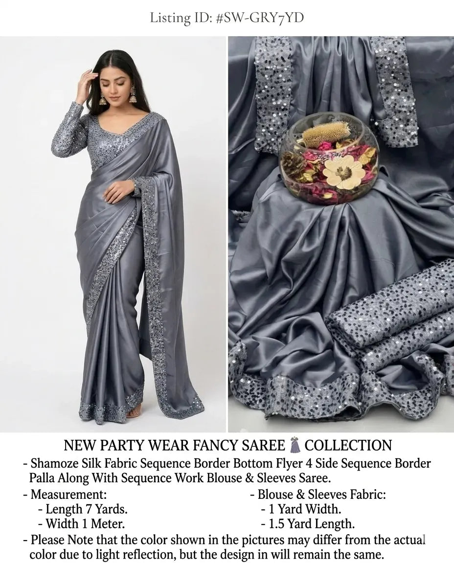 Grey Sequins Embroidered Saree Set for Women Grey Sequins Embroidered Saree Set for Women