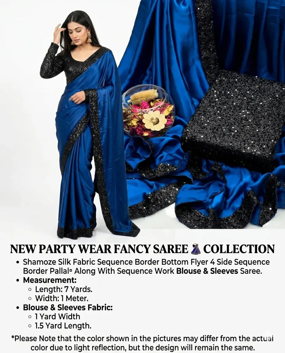Blue Shamoz Silk Sequence Saree Set 7 Yard Blouse & Sleeves Blue Shamoz Silk Sequence Saree Set 7 Yard Blouse & Sleeves