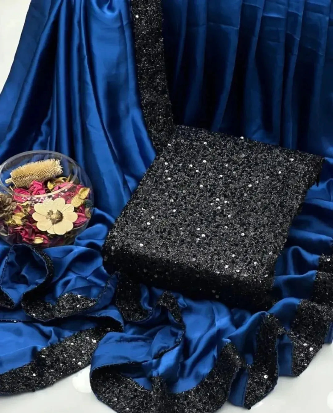 Blue Shamoz Silk Sequence Saree Set 7 Yard Blouse & Sleeves Blue Shamoz Silk Sequence Saree Set 7 Yard Blouse & Sleeves