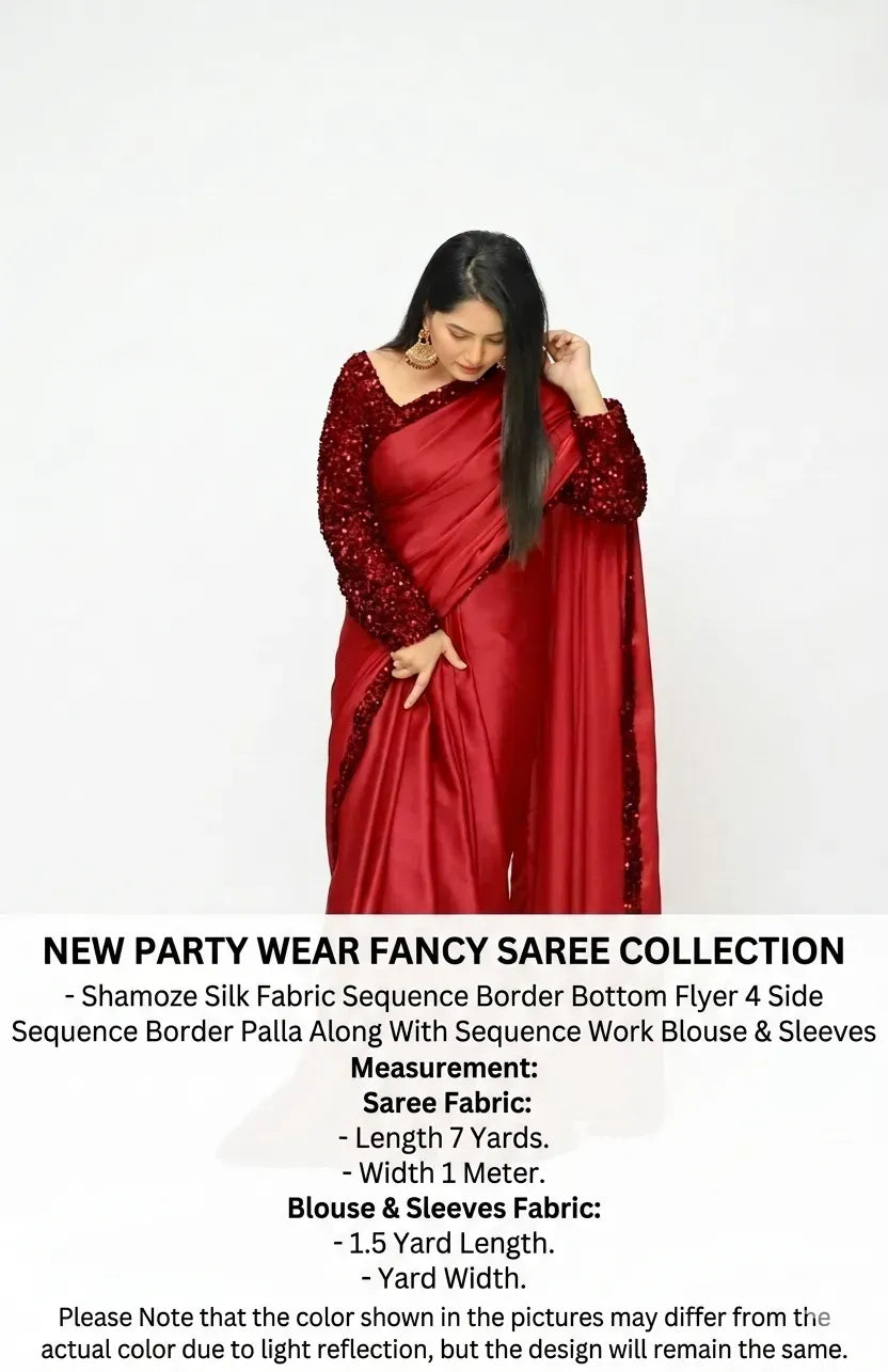 Shamoze Silk Saree with Sequence Border & Sleeves Shamoze Silk Saree with Sequence Border & Sleeves