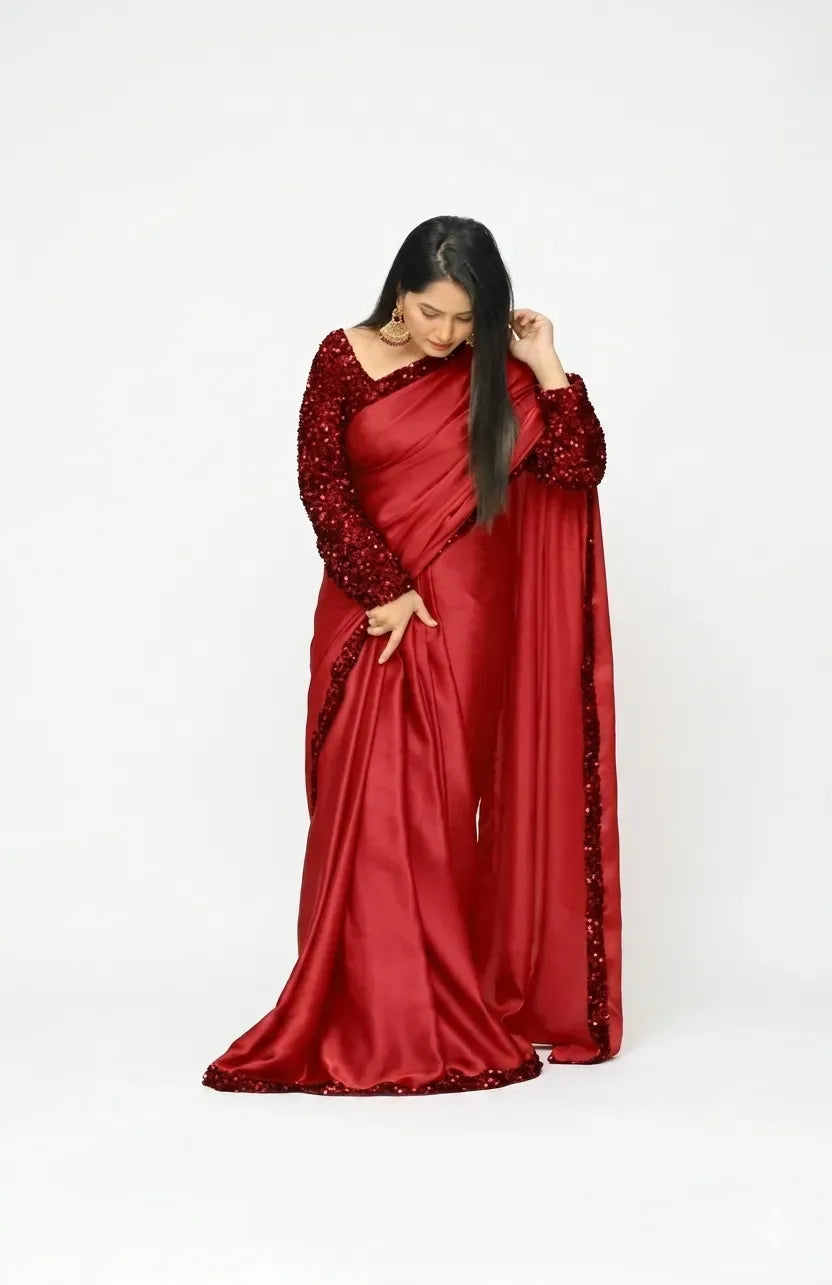 Shamoze Silk Saree with Sequence Border & Sleeves Shamoze Silk Saree with Sequence Border & Sleeves