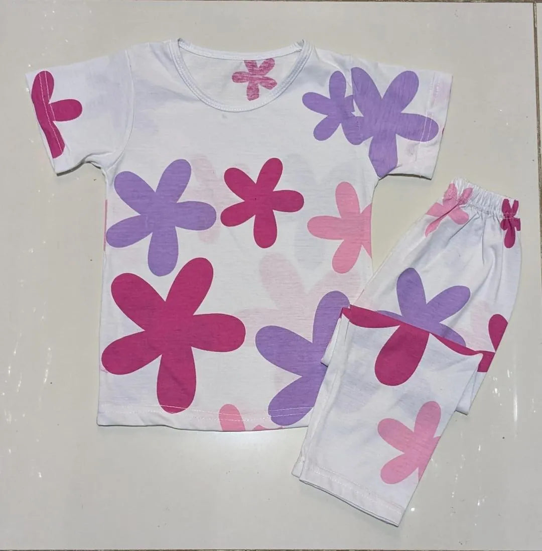 Girls Floral Pajama Set White Pink Purple Girls Floral Pajama Set White Pink Purple