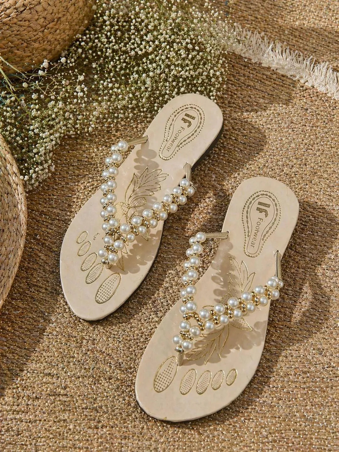 Pearl Pearl Flats for Women Elegant Sandal Pearl Pearl Flats for Women Elegant Sandal