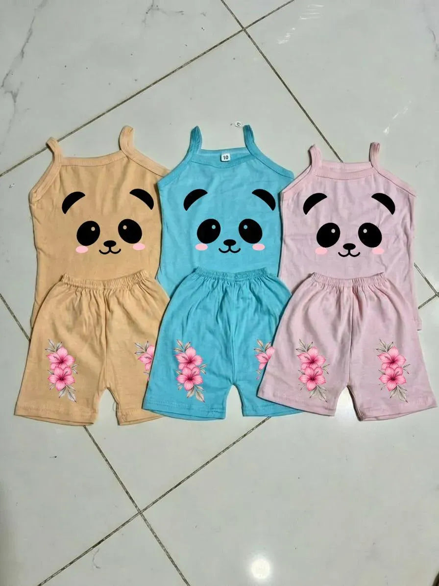 Pink Panda Bear Sleeveless Set for Girls Pink Panda Bear Sleeveless Set for Girls