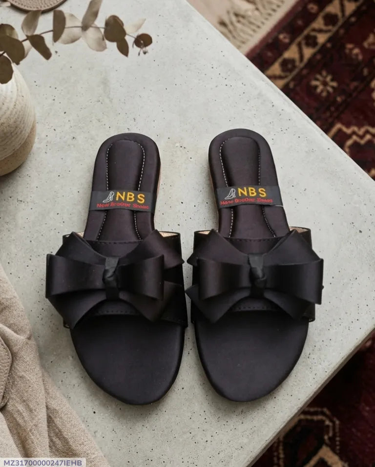 Black Bow Flat Sandals for Women Synthetic Leather Black Bow Flat Sandals for Women Synthetic Leather