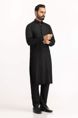 Men's Boski Plain Black Suit Unstitched