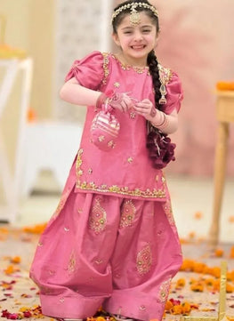 Pink Embroidered 3-Piece Lawn Suit Set for Girls