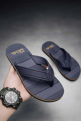 Men Blue Textured Casual Flip Flops Lightweight Comfortable