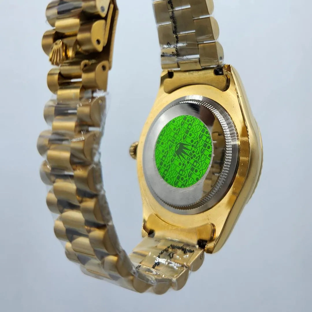 Oyster Watch Gold Rolex Fluted Bezel Olive Green Dial Oyster Watch Gold Rolex Fluted Bezel Olive Green Dial