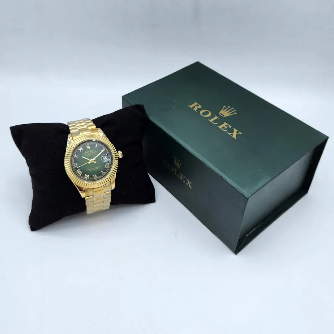 Oyster Watch Gold Rolex Fluted Bezel Olive Green Dial Oyster Watch Gold Rolex Fluted Bezel Olive Green Dial