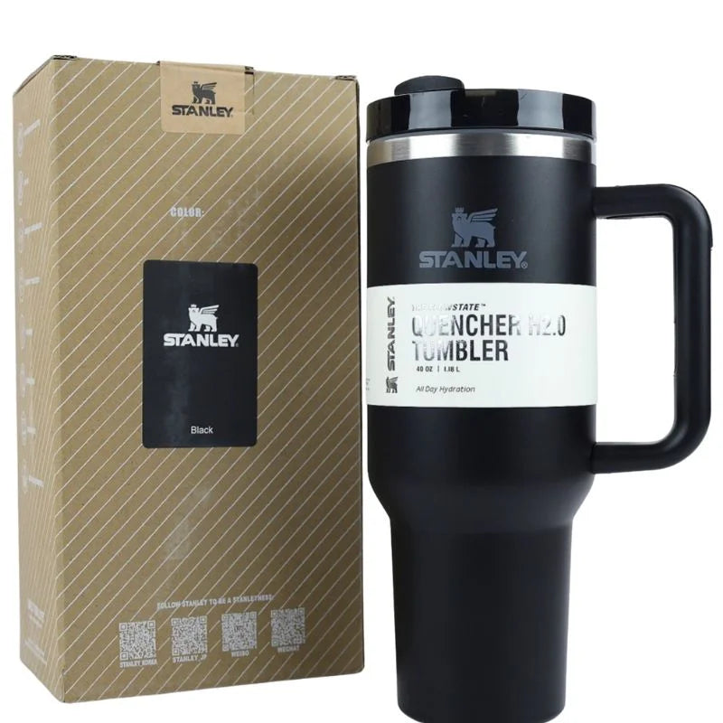Black Stanley 40 Oz Stainless Steel Tumbler | Leak-Proof Vacuum Insulated Travel Mug | Hot & Cold Black Stanley 40 Oz Stainless Steel Tumbler | Leak-Proof Vacuum Insulated Travel Mug | Hot & Cold