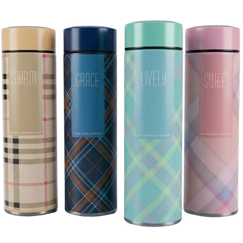 LED Temperature Display Water Bottle | Checkered Design | Smart Stainless Steel Vacuum 500ml Flask | Random Color LED Temperature Display Water Bottle | Checkered Design | Smart Stainless Steel Vacuum 500ml Flask | Random Color
