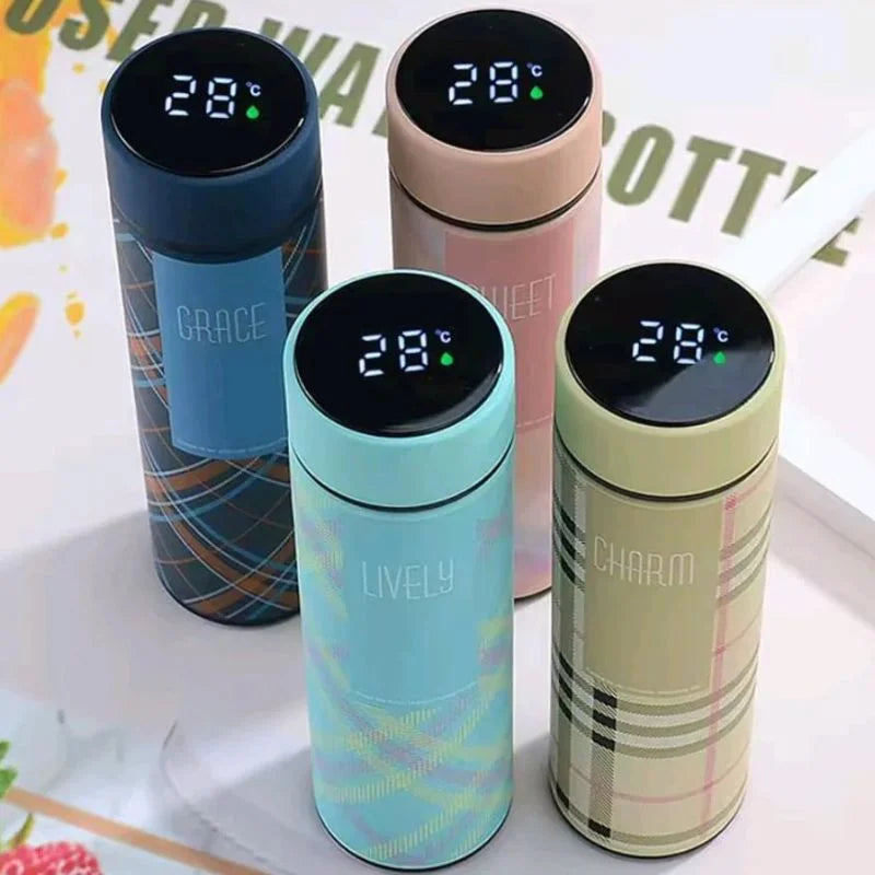 LED Temperature Display Water Bottle | Checkered Design | Smart Stainless Steel Vacuum 500ml Flask | Random Color LED Temperature Display Water Bottle | Checkered Design | Smart Stainless Steel Vacuum 500ml Flask | Random Color