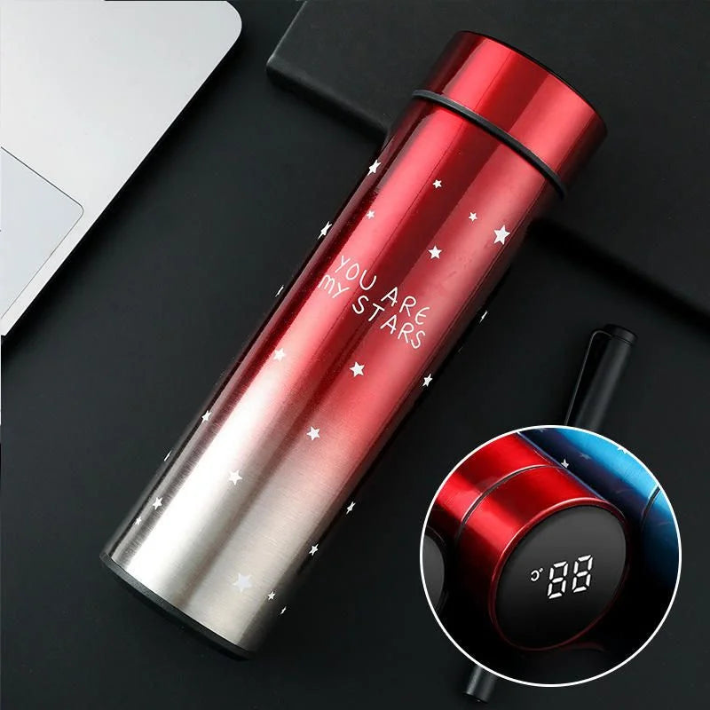 LED Temperature Display Water Bottle Stars Design | Smart Stainless Steel Vacuum 500ml Flask | Random Color LED Temperature Display Water Bottle Stars Design | Smart Stainless Steel Vacuum 500ml Flask | Random Color