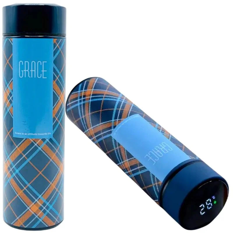 LED Temperature Display Water Bottle | Checkered Design | Smart Stainless Steel Vacuum 500ml Flask | Random Color LED Temperature Display Water Bottle | Checkered Design | Smart Stainless Steel Vacuum 500ml Flask | Random Color