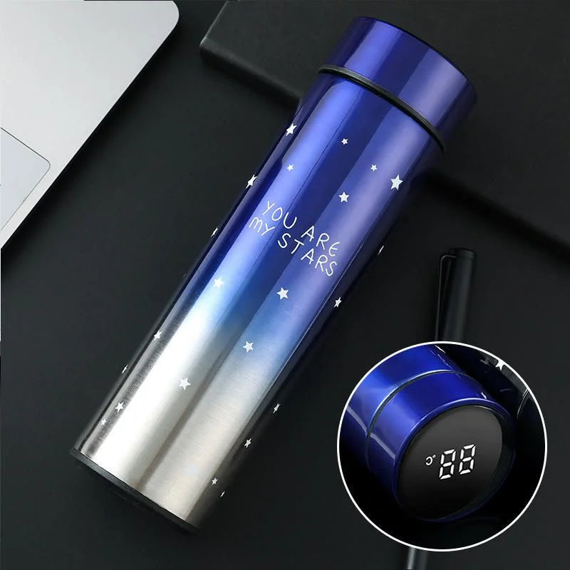 LED Temperature Display Water Bottle Stars Design | Smart Stainless Steel Vacuum 500ml Flask | Random Color LED Temperature Display Water Bottle Stars Design | Smart Stainless Steel Vacuum 500ml Flask | Random Color