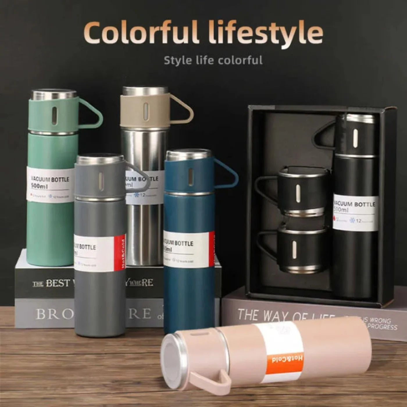 3 Cup 500ML Double-Layer Stainless Steel Vacuum Flask Set | Hot & Cold | Travel Thermos 3 Cup 500ML Double-Layer Stainless Steel Vacuum Flask Set | Hot & Cold | Travel Thermos