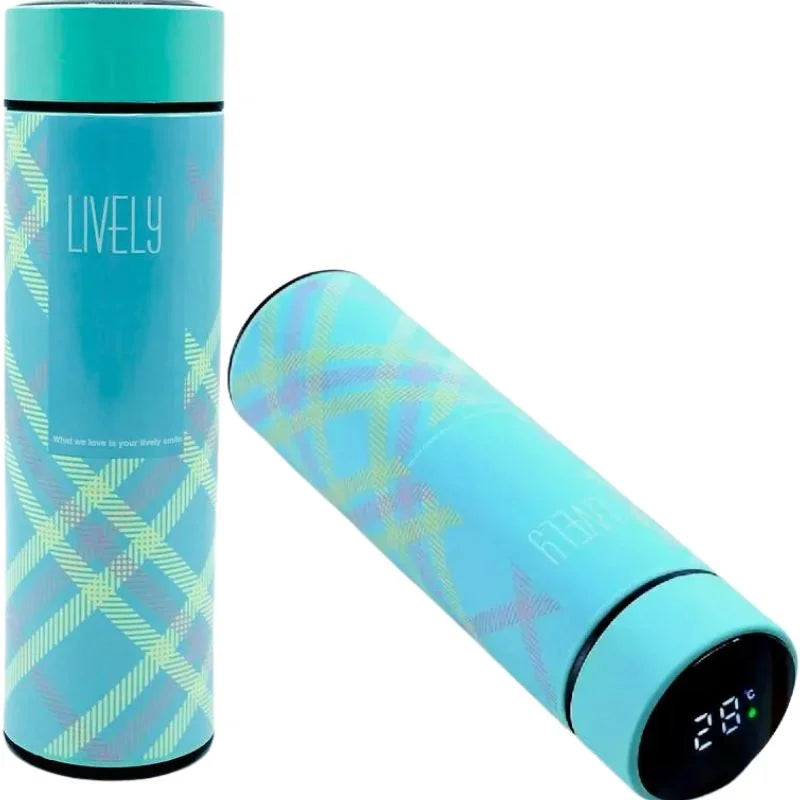 LED Temperature Display Water Bottle | Checkered Design | Smart Stainless Steel Vacuum 500ml Flask | Random Color LED Temperature Display Water Bottle | Checkered Design | Smart Stainless Steel Vacuum 500ml Flask | Random Color