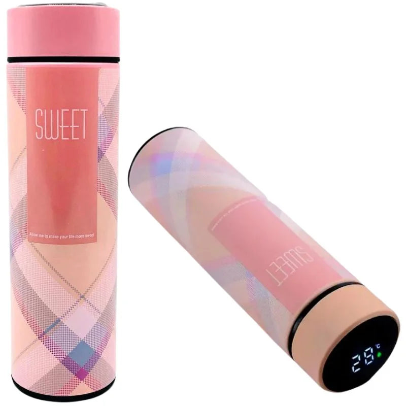 LED Temperature Display Water Bottle | Checkered Design | Smart Stainless Steel Vacuum 500ml Flask | Random Color LED Temperature Display Water Bottle | Checkered Design | Smart Stainless Steel Vacuum 500ml Flask | Random Color