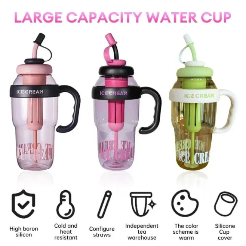 Ice Cream Water Bottle with Straw & Tea Infuser | 1400ml | | Large Capacity Gym & Summer Drink Bottle | Random color Ice Cream Water Bottle with Straw & Tea Infuser | 1400ml | | Large Capacity Gym & Summer Drink Bottle | Random color