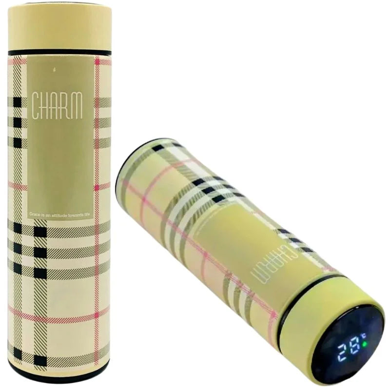 LED Temperature Display Water Bottle | Checkered Design | Smart Stainless Steel Vacuum 500ml Flask | Random Color LED Temperature Display Water Bottle | Checkered Design | Smart Stainless Steel Vacuum 500ml Flask | Random Color