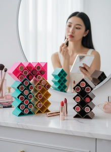 Plastic 10 Grid Lipstick Organizer with Storage Box – Makeup Holder for Lipsticks & Cosmetics - With Box (Random Color)