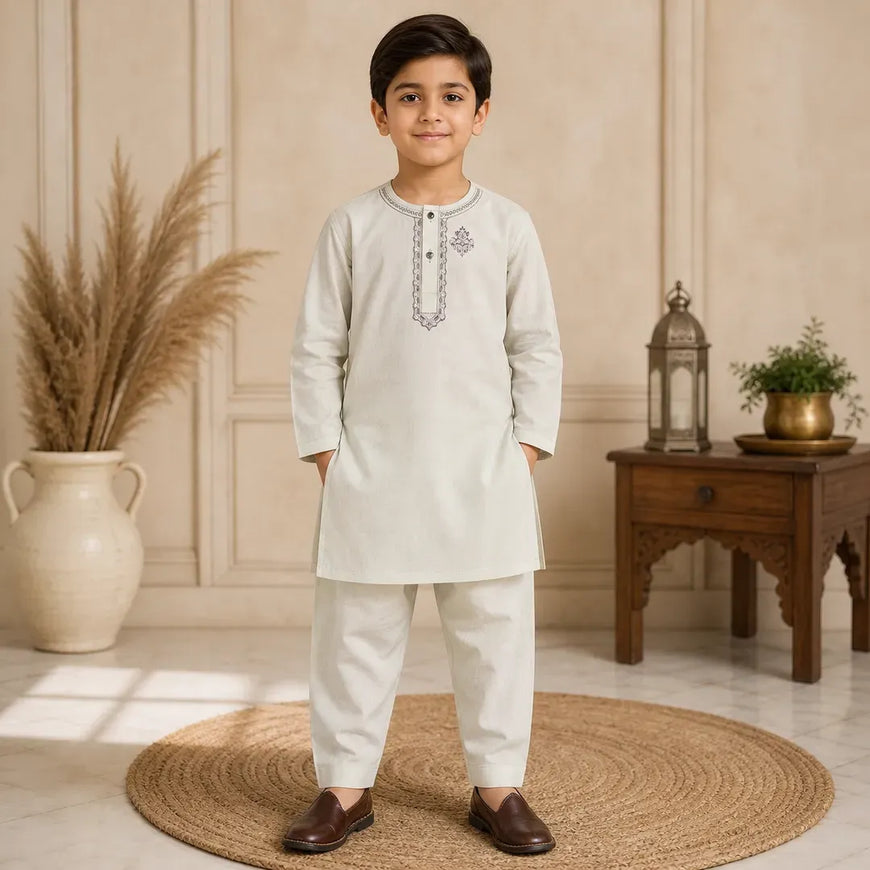 Boy's Cotton Embroidered Kurta Shalwar