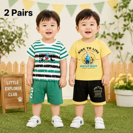 2 Pairs Kids Cotton T-Shirt Shorts Set for Boys